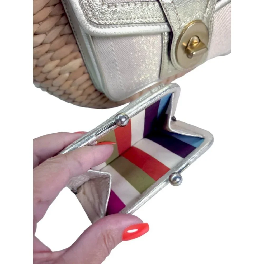 Vintage COACH Legacy Multicolor Straw Basket and gold Turnlock Wallet Set - Picture 13 of 14